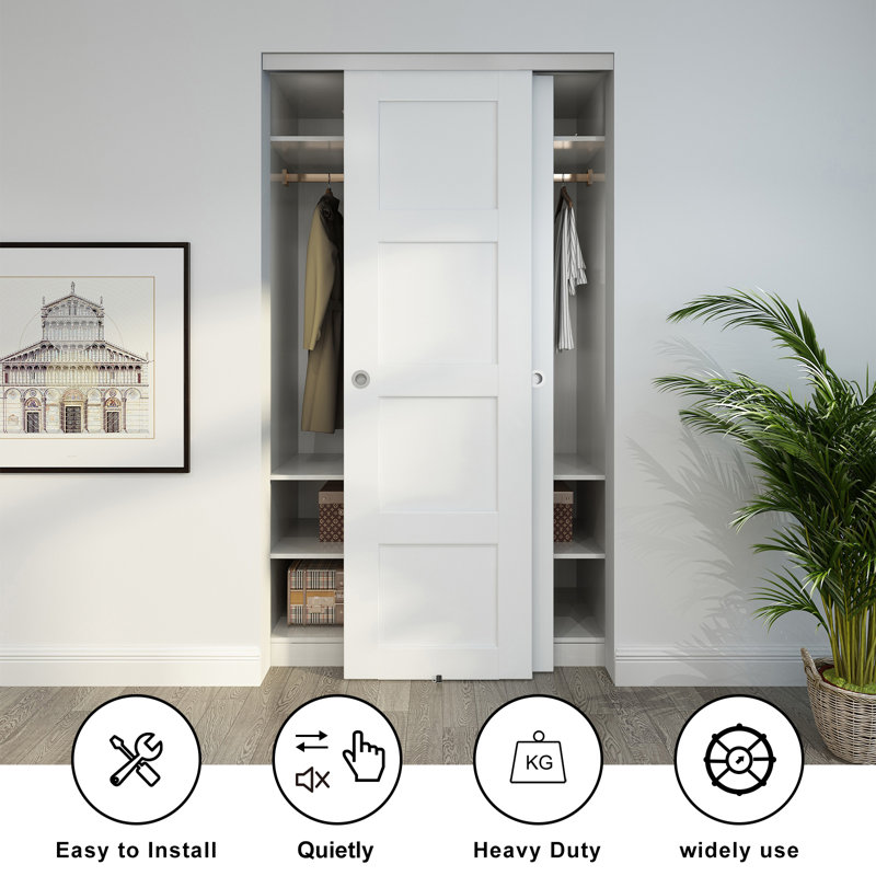JUBEST Bypass Sliding Door Hardware, Bypass Wardrobe Closet Door